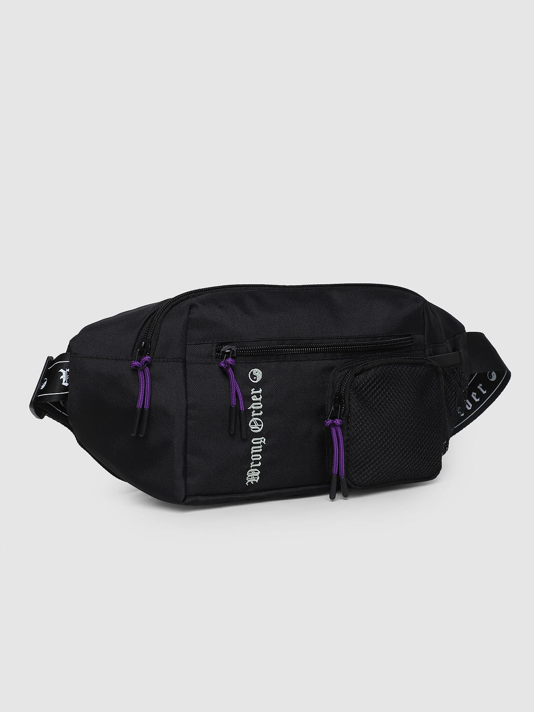 Black Text Print Fanny Pack