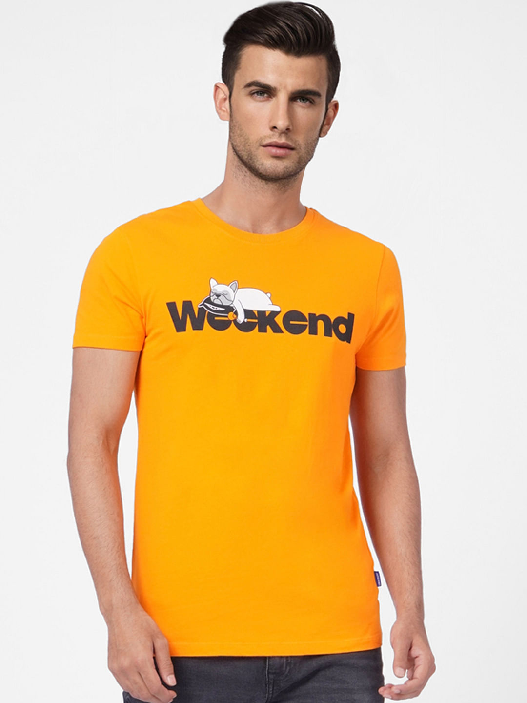 Orange Graphic Print Crew Neck T-shirt