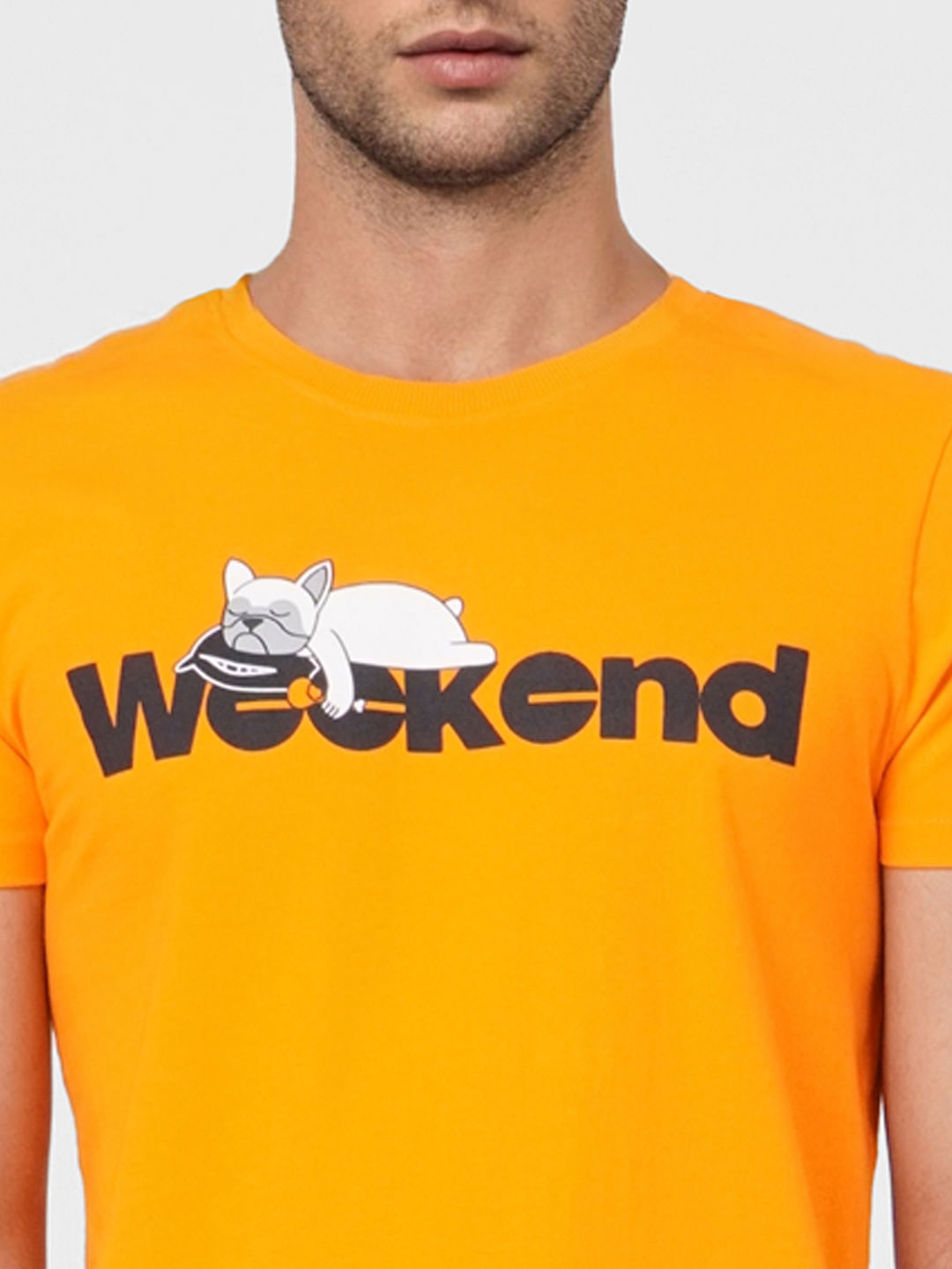 Orange Graphic Print Crew Neck T-shirt