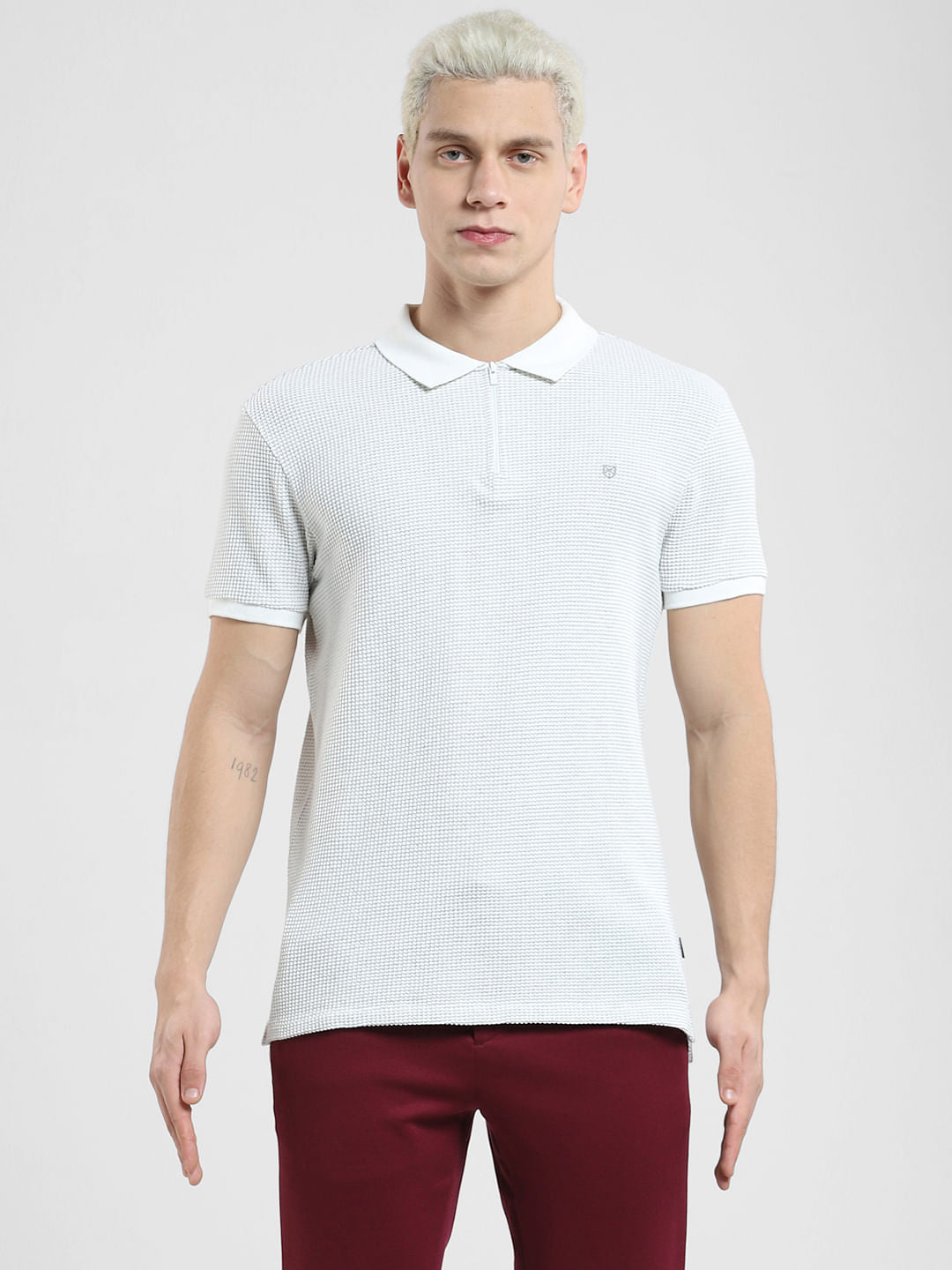 White Zip-Up Polo T-shirt