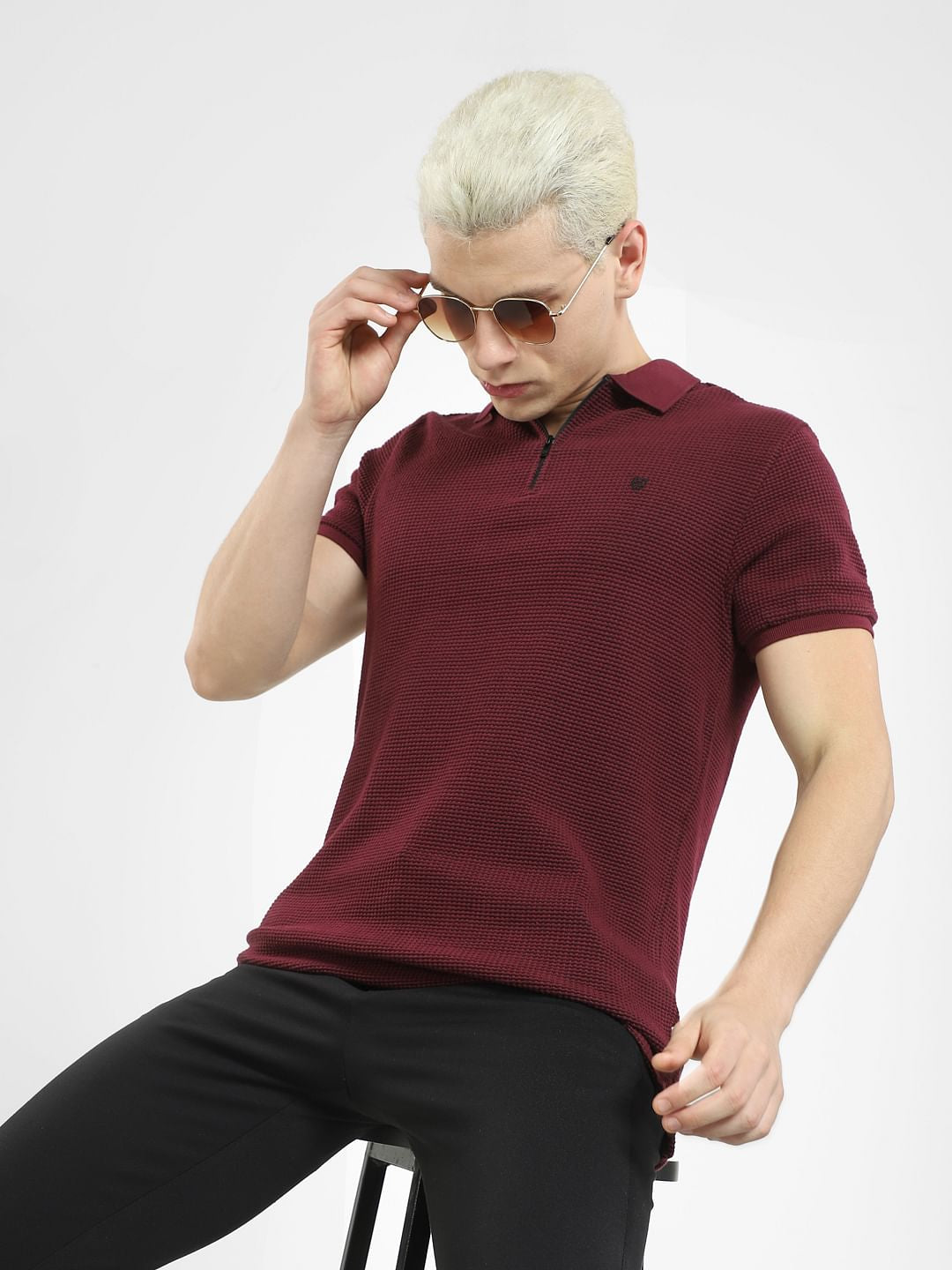 Jacquard Zip-Up Polo