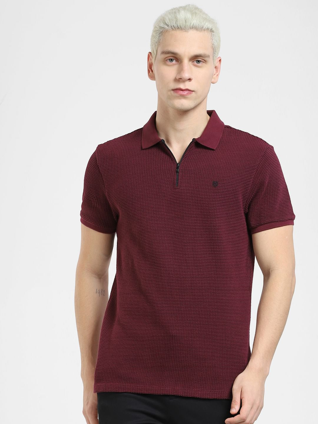 Jacquard Zip-Up Polo