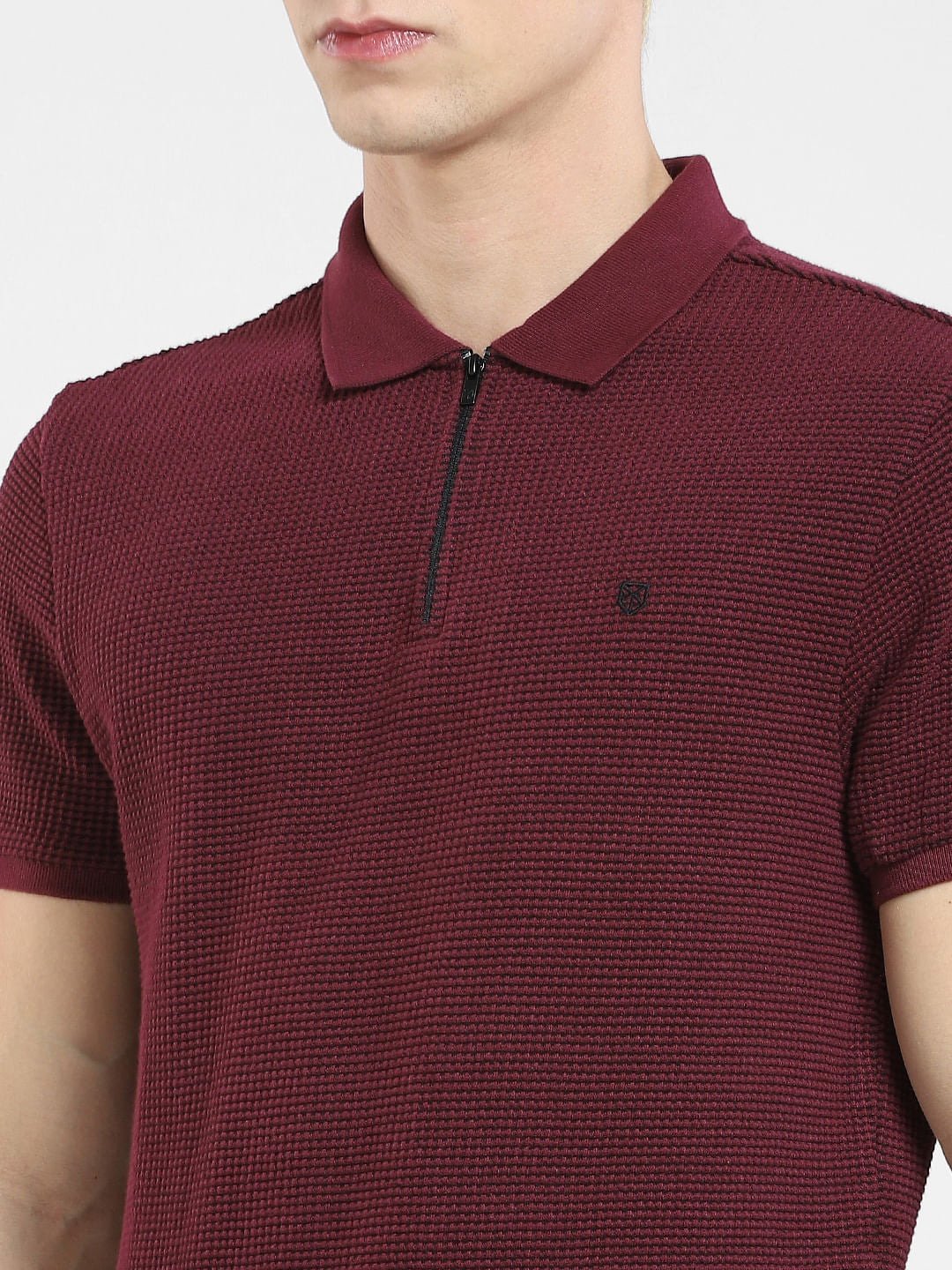 Jacquard Zip-Up Polo