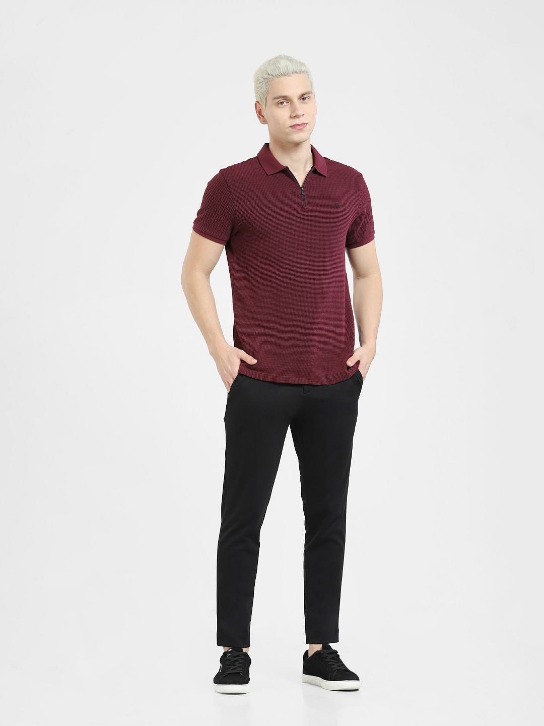 Jacquard Zip-Up Polo