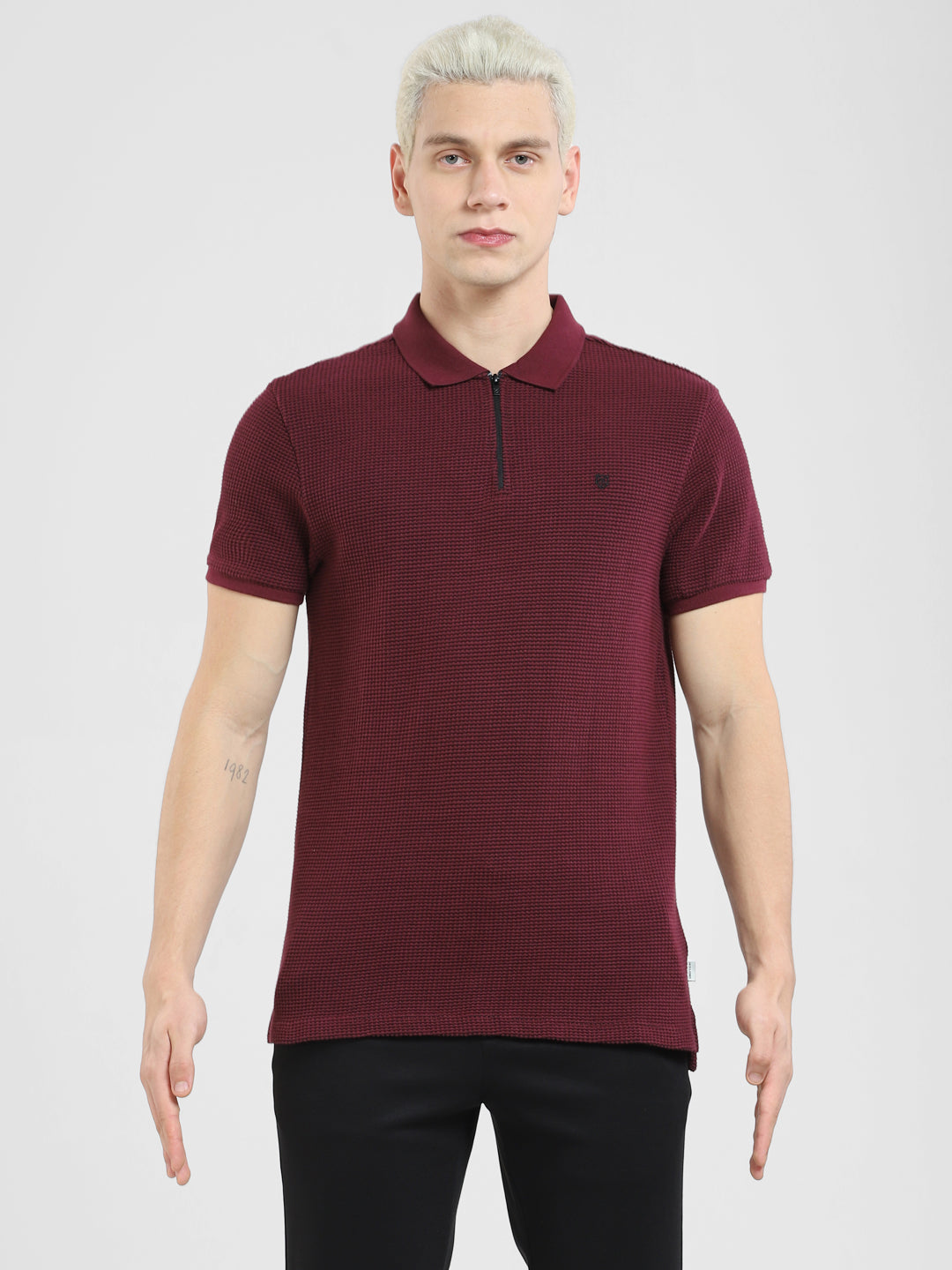 Jacquard Zip-Up Polo