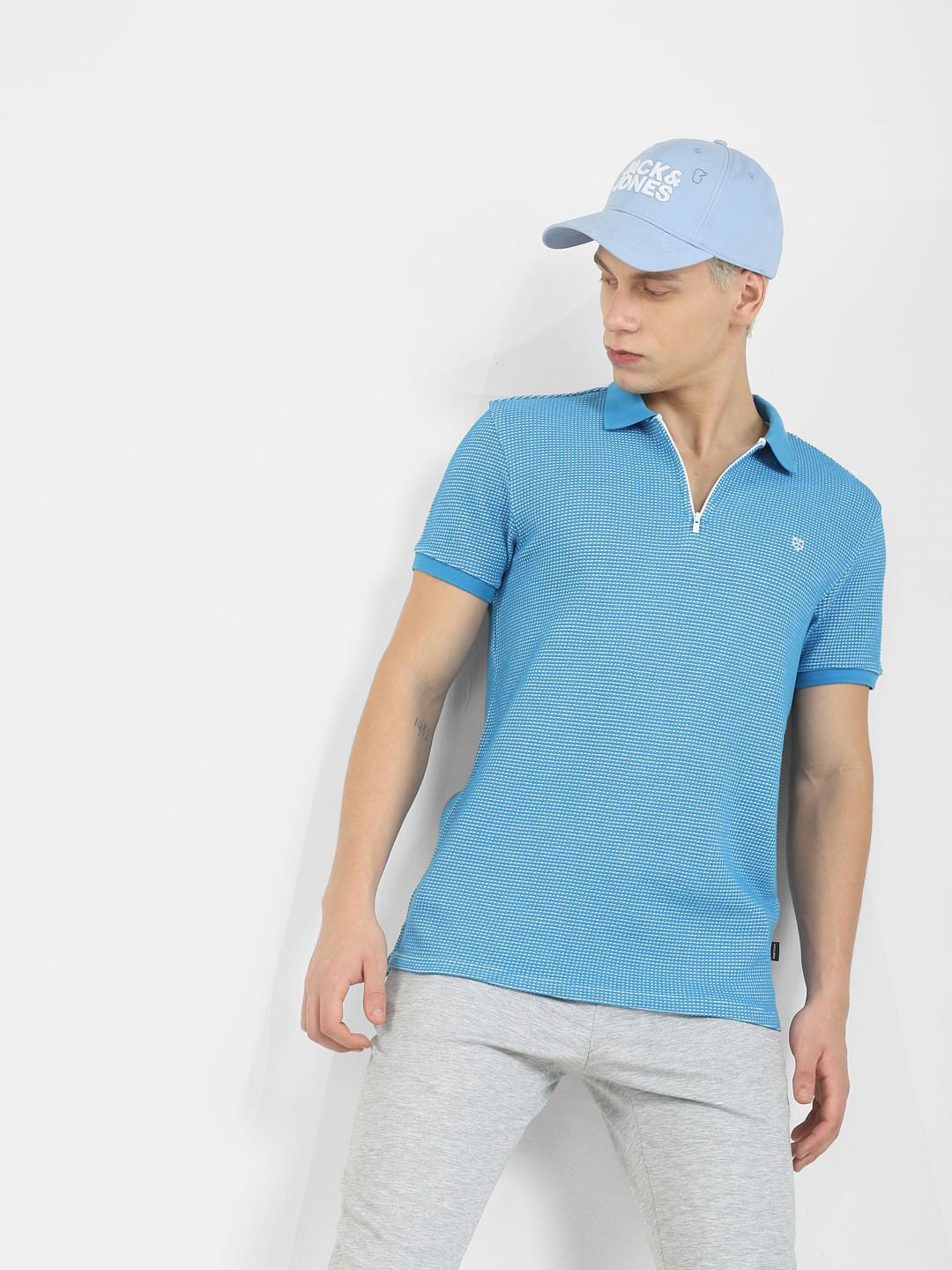 Blue Zip-Up Polo T-shirt
