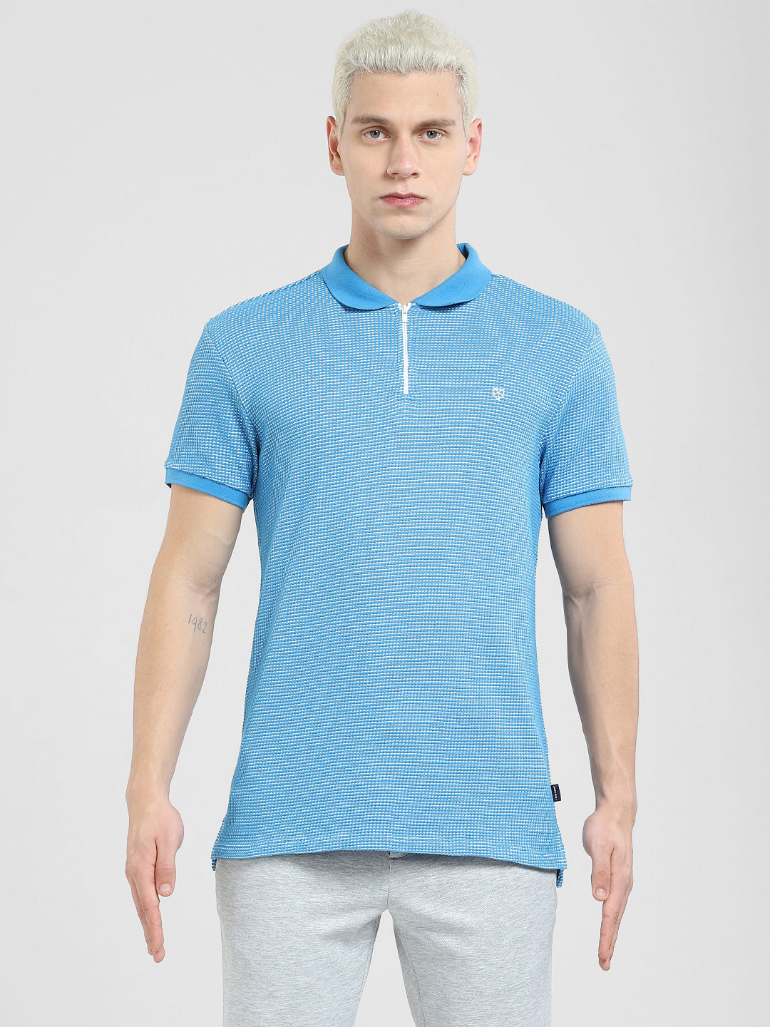 Blue Zip-Up Polo T-shirt