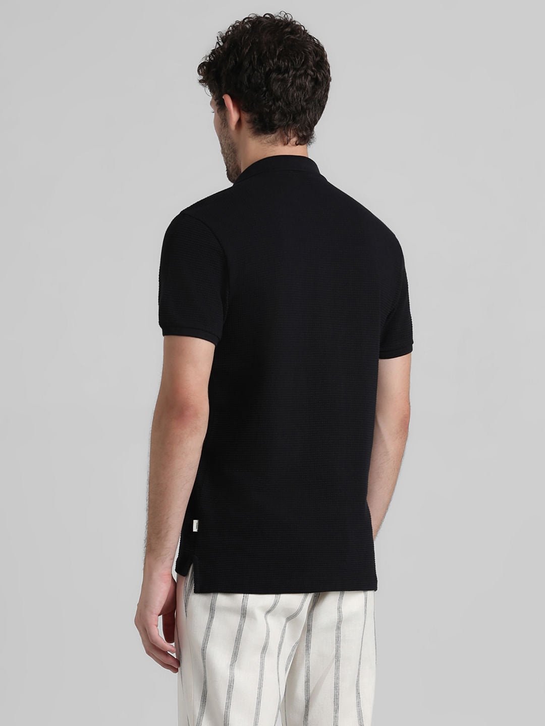 Black Jacquard Zip-Up Polo