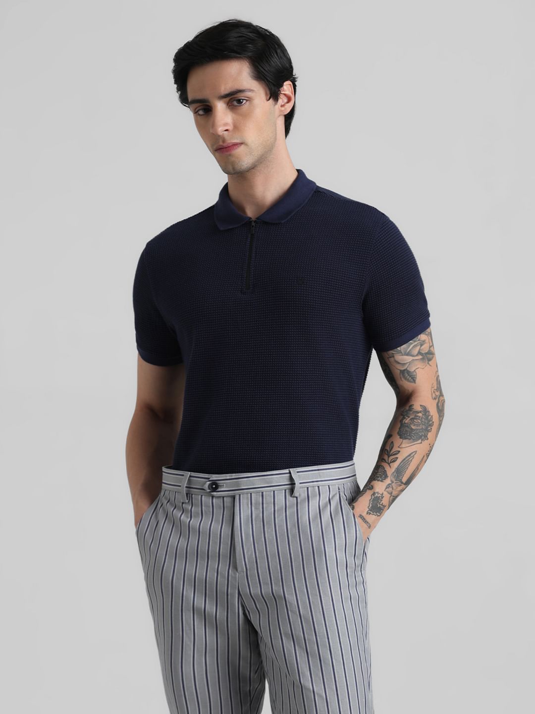 Dark Blue Jacquard Polo T-shirt