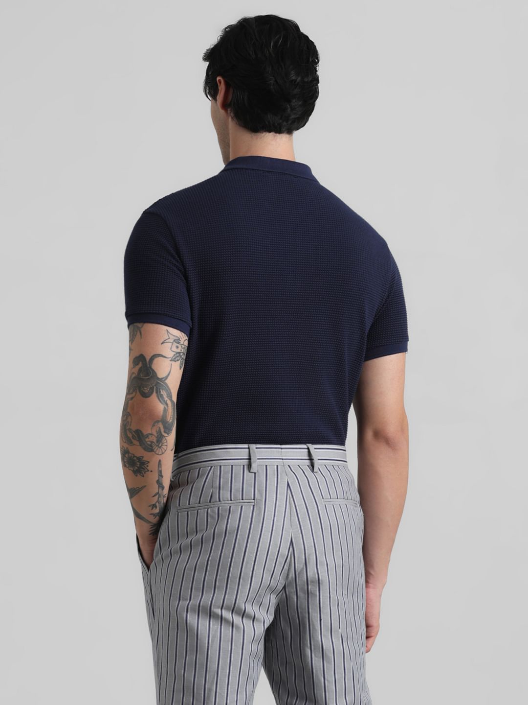 Dark Blue Jacquard Polo T-shirt