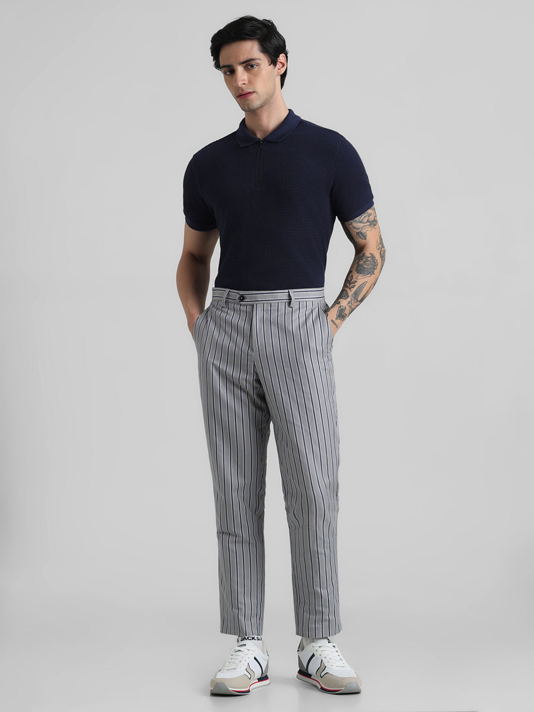 Dark Blue Jacquard Polo T-shirt