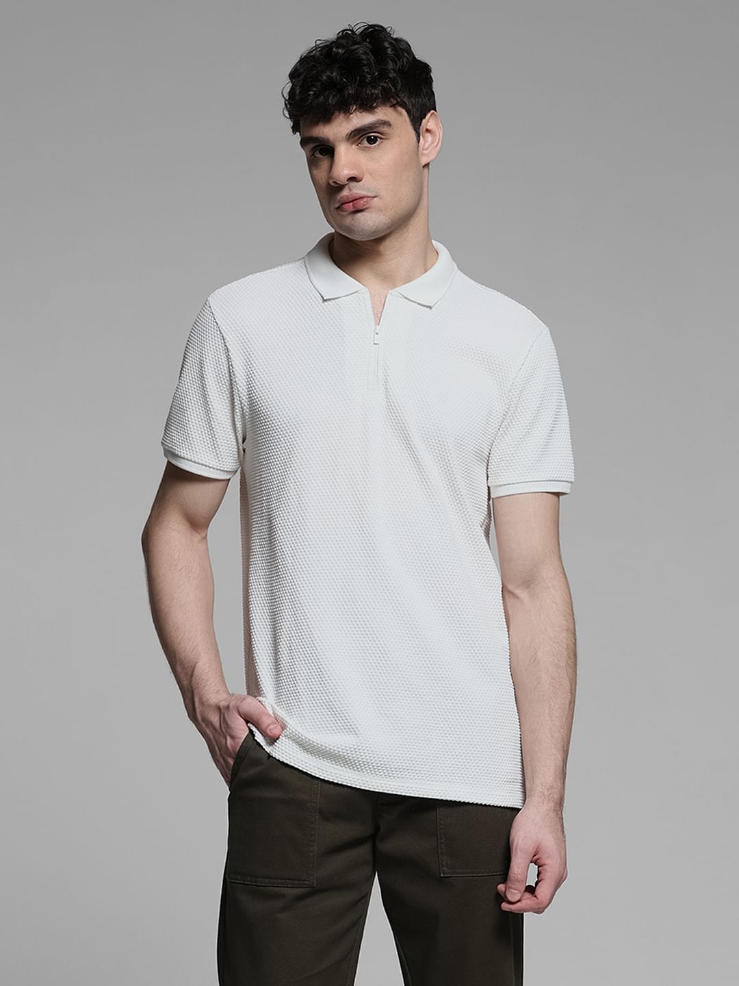 Jacquard Cotton Polo - White