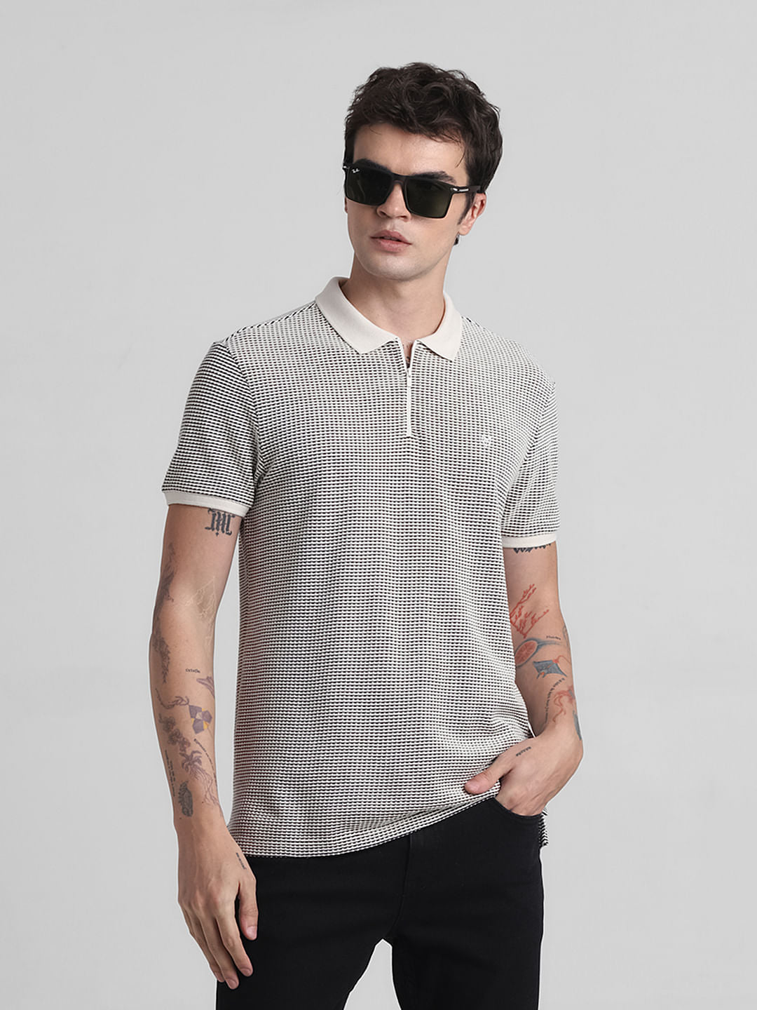 Jacquard Cotton Polo - Beige