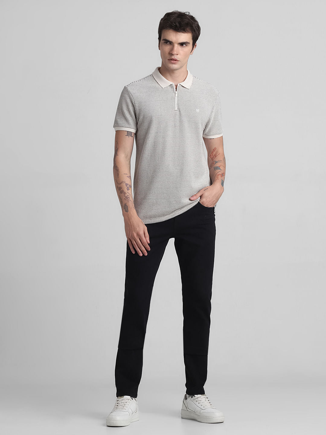 Jacquard Cotton Polo - Beige