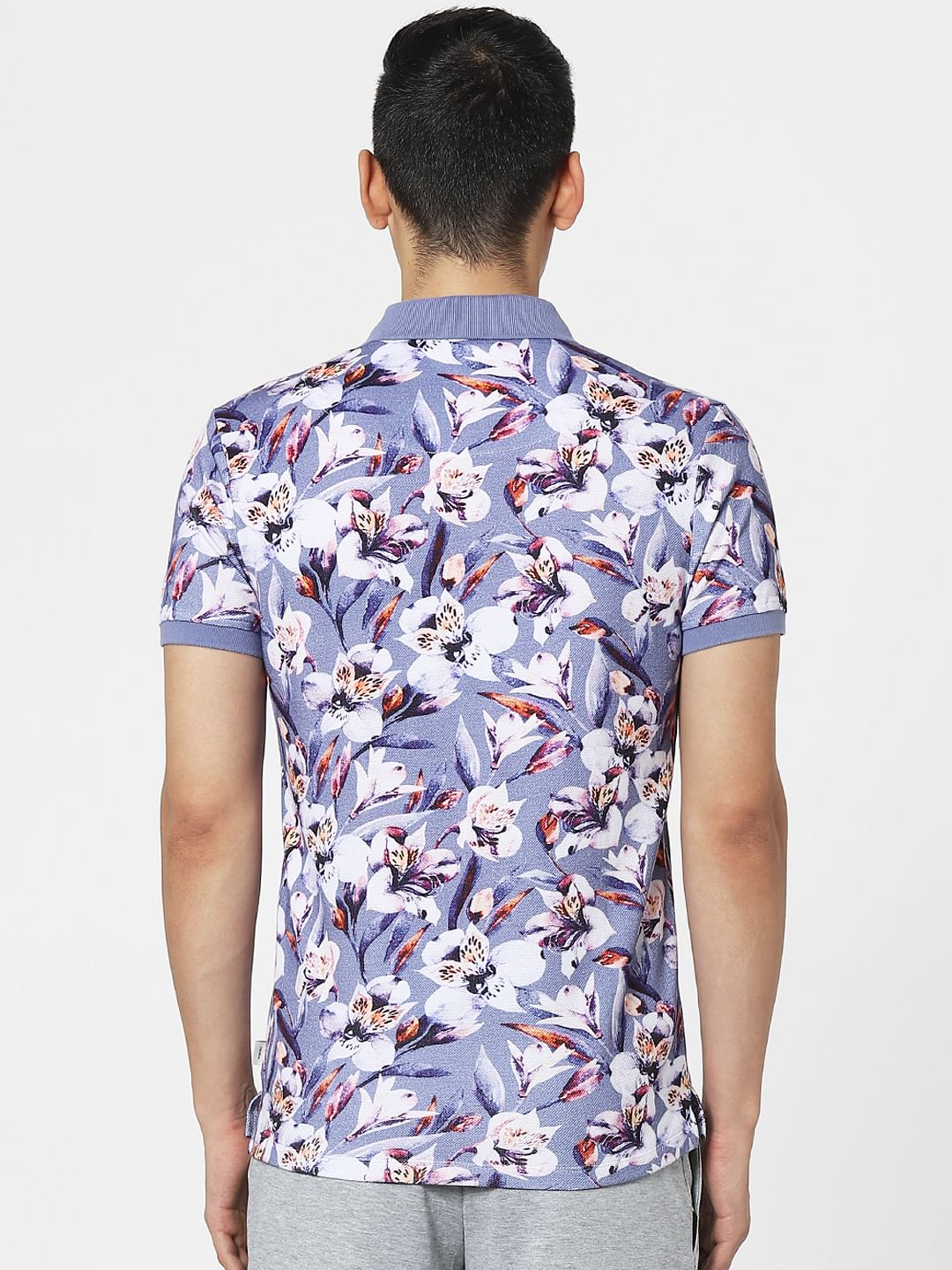 Blue Floral Polo Neck T-shirt