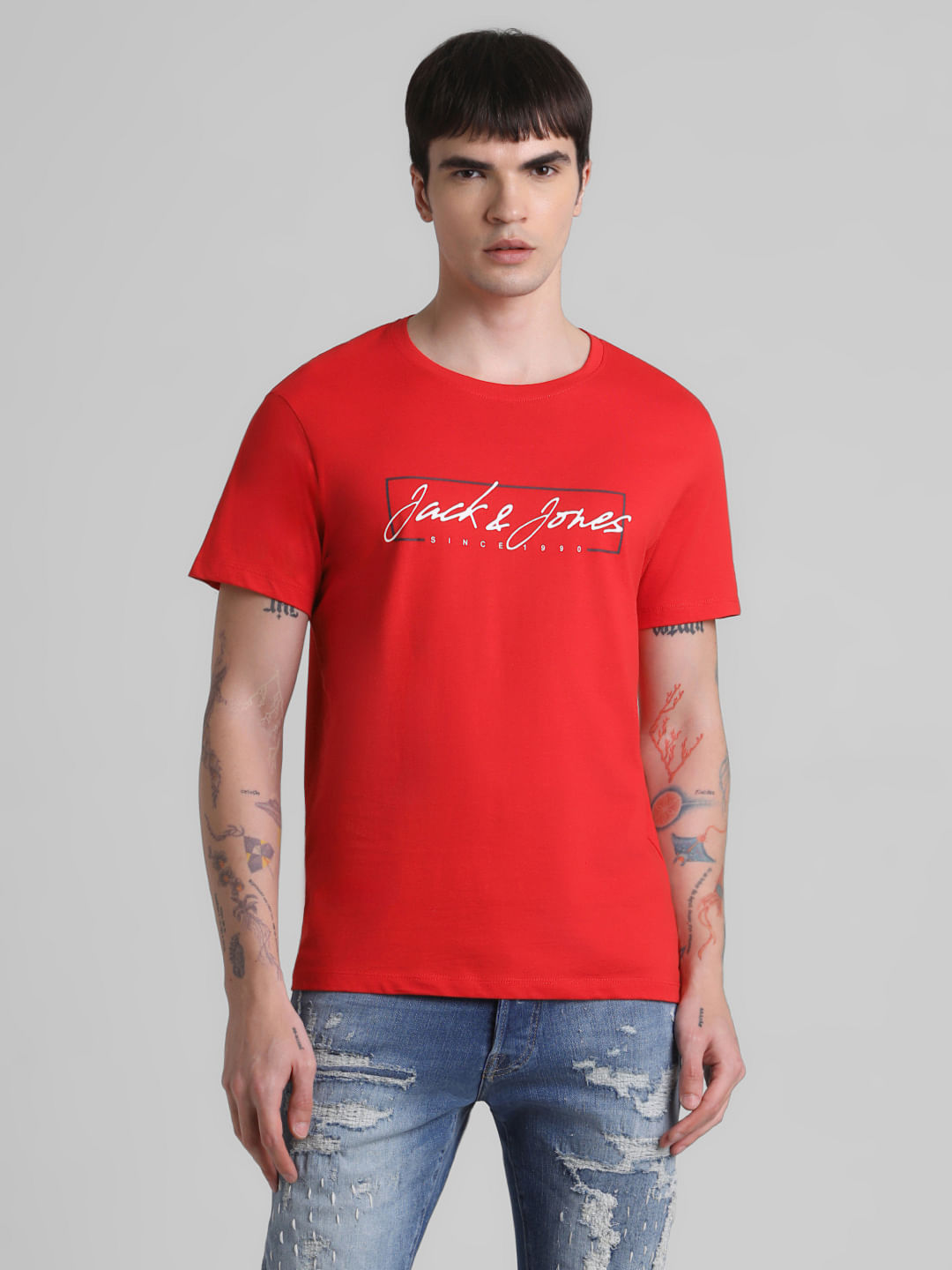 Red Logo Print Crew Neck T-shirt