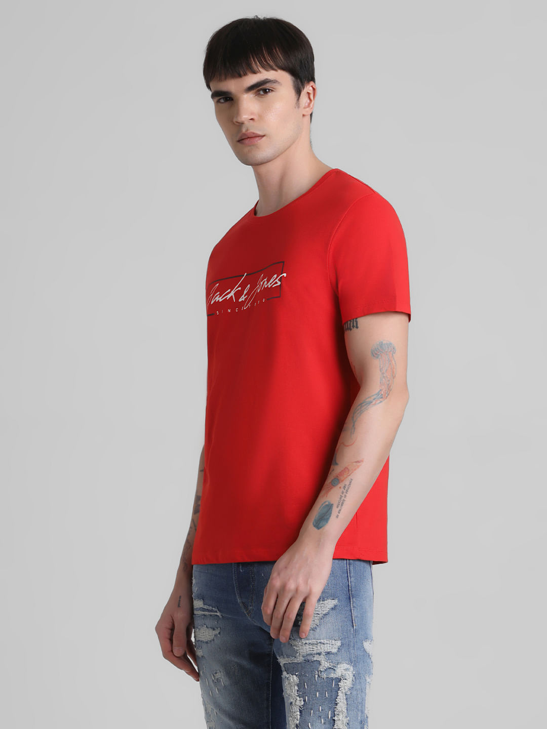 Red Logo Print Crew Neck T-shirt