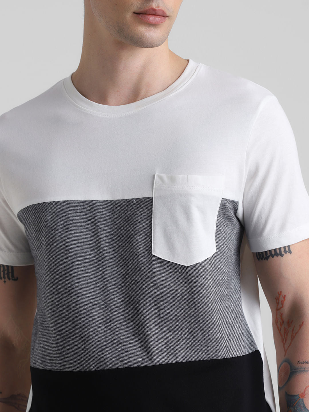 White Colourblocked Cotton T-shirt