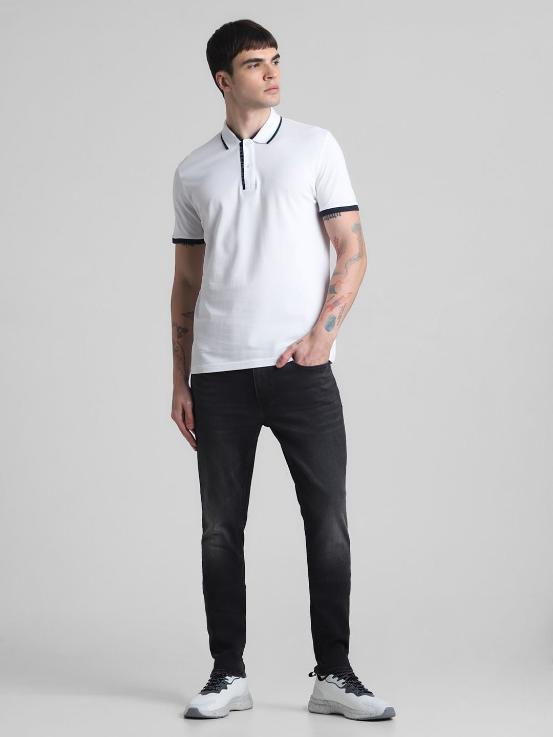 White Contrast Rib Polo T-shirt