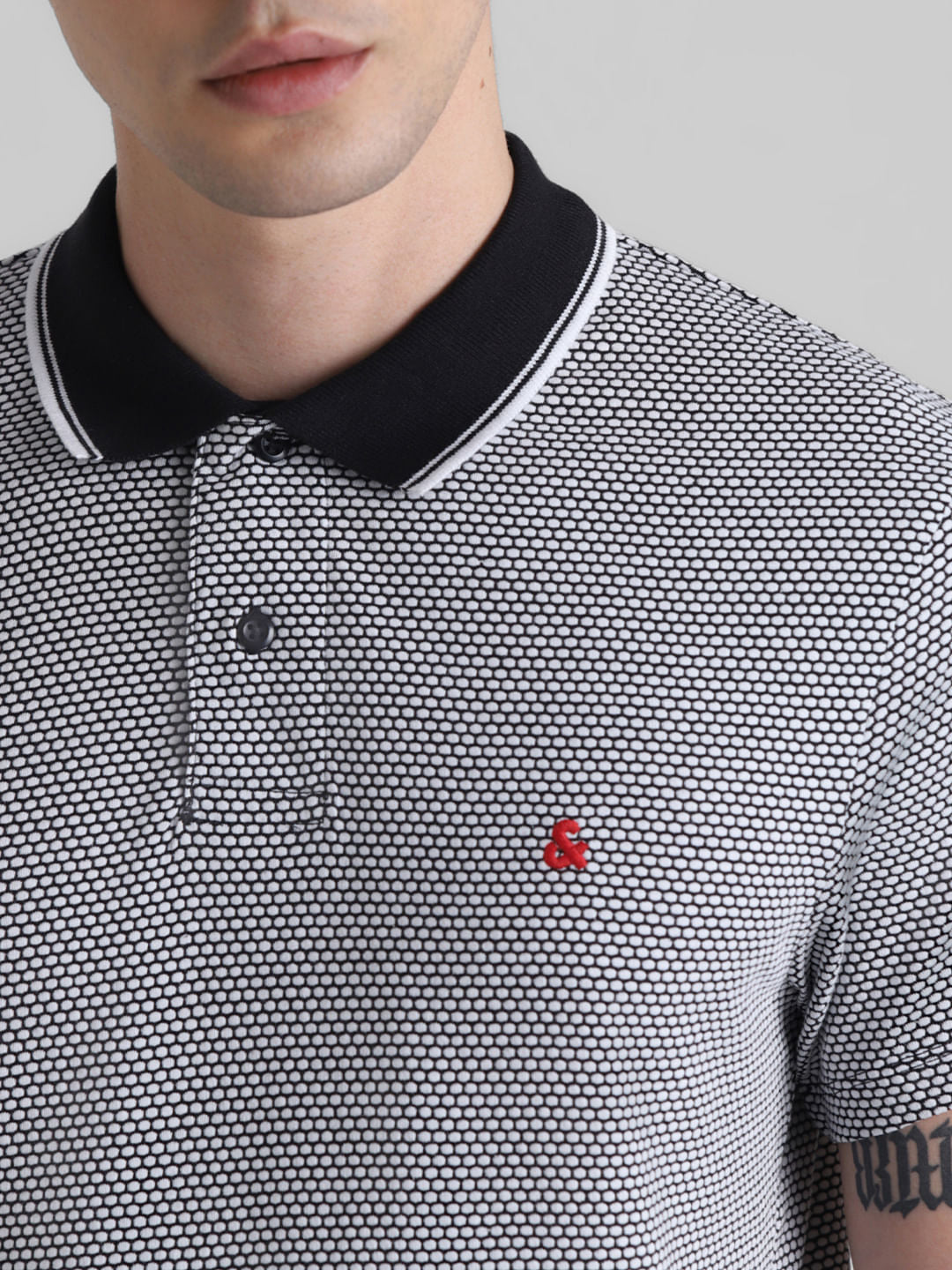 Black Printed Jacquard Polo T-shirt