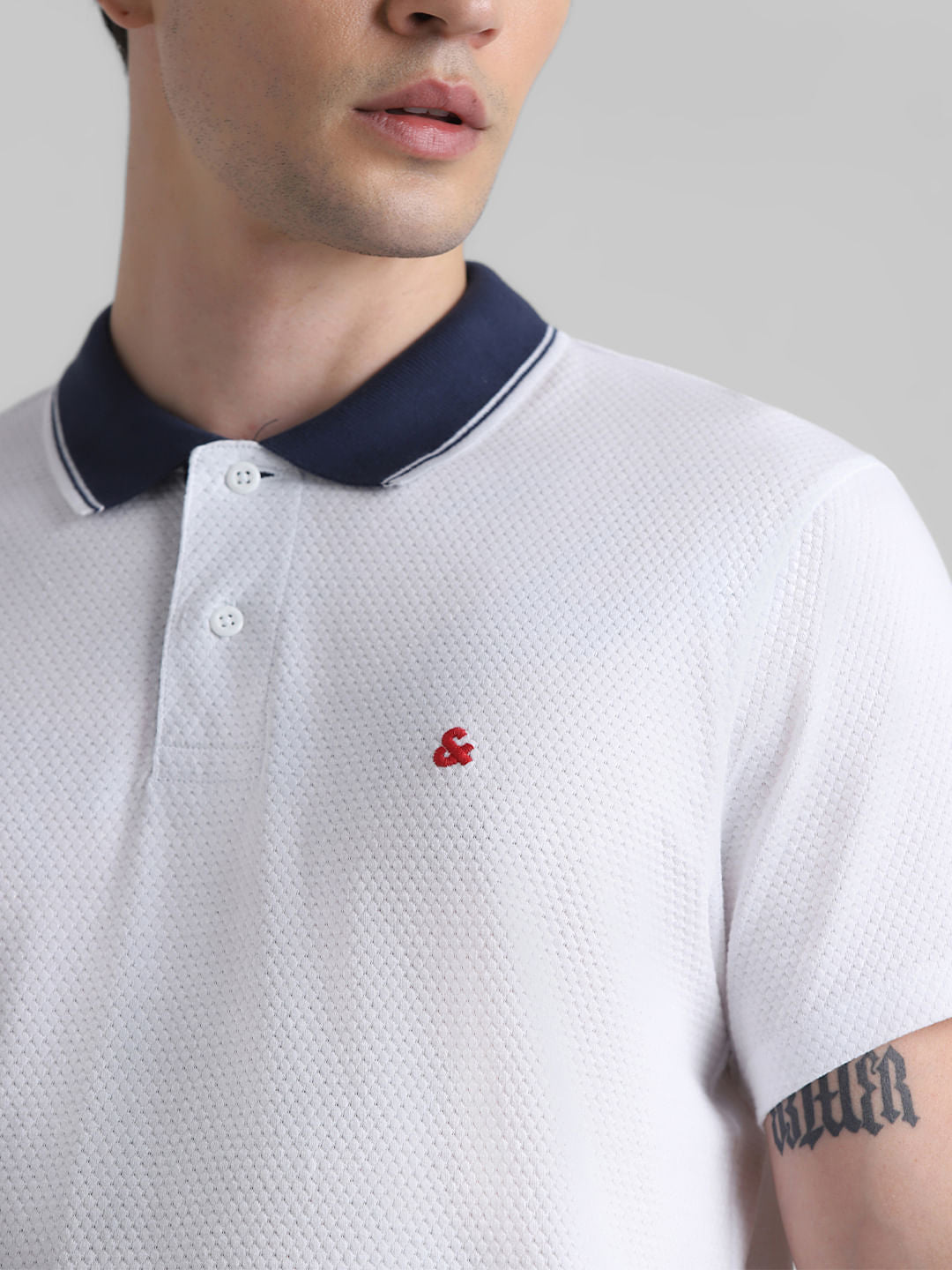White Jacquard Polo T-shirt