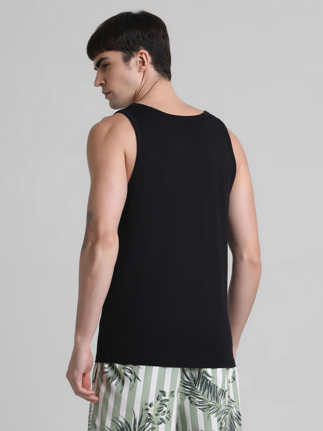 Black Tropical Print Pocket Vest