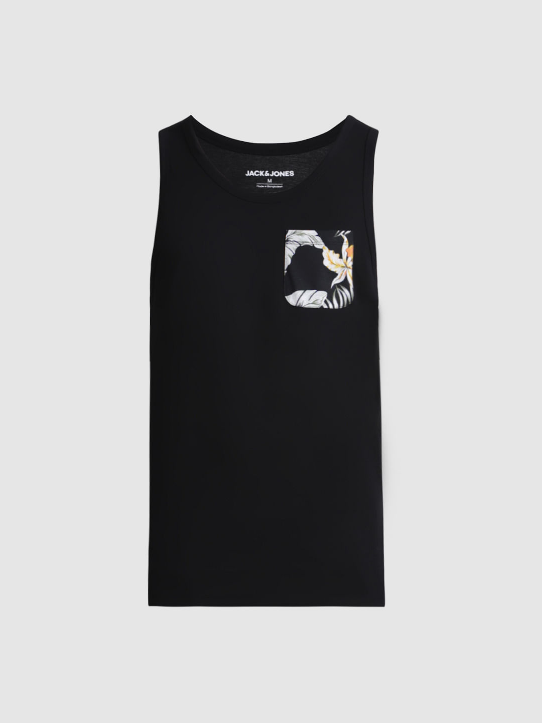 Black Tropical Print Pocket Vest