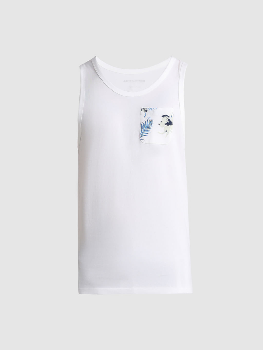 White Tropical Print Pocket Vest
