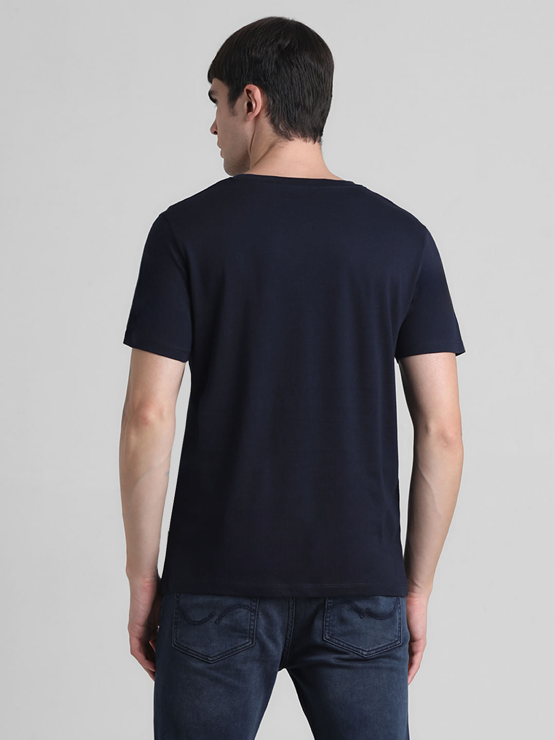 Navy Logo Print Crew Neck T-shirt