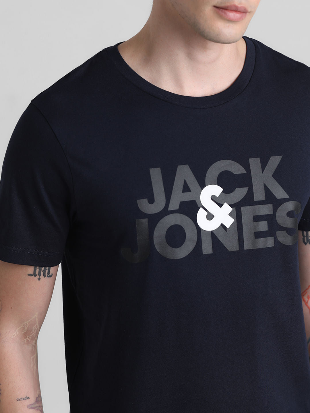 Navy Logo Print Crew Neck T-shirt