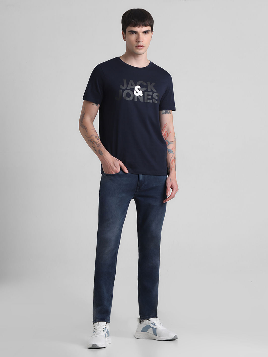Navy Logo Print Crew Neck T-shirt