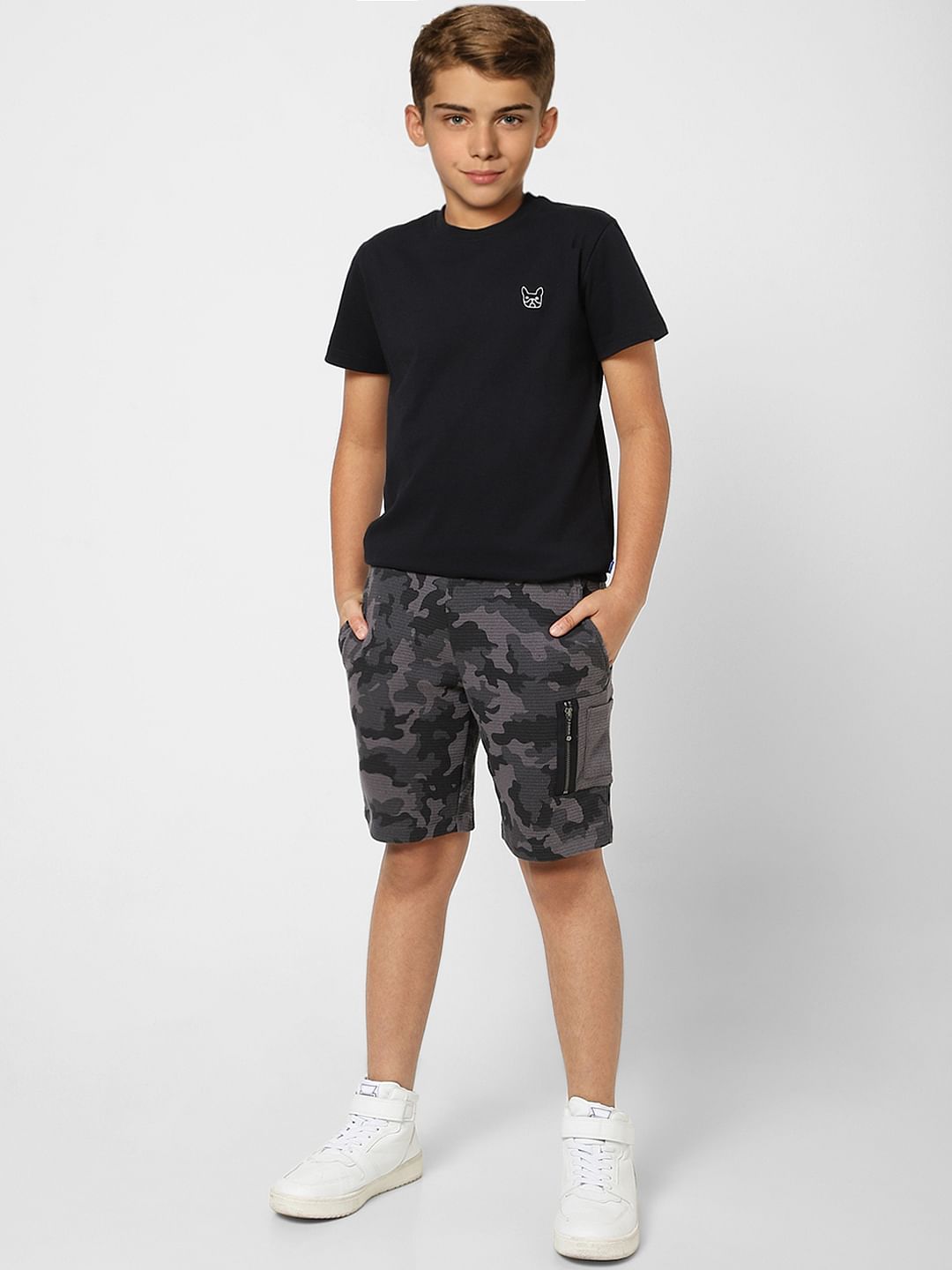 Boys Black Camo Sweatshorts