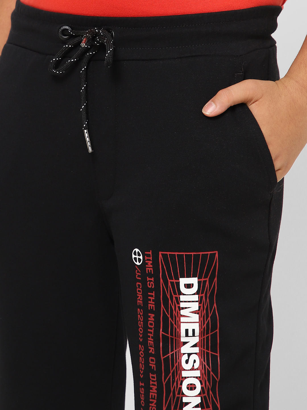 BOYS Black Mid Rise Printed Sweatpants