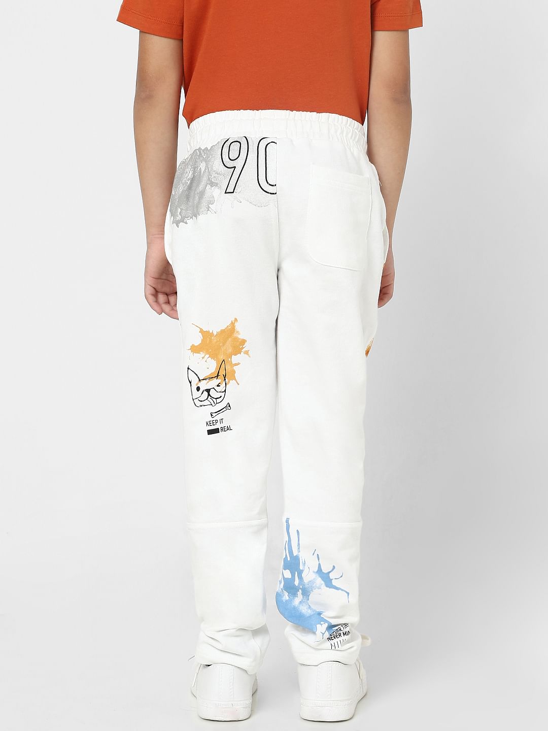 Boys White Graphic Print Sweatpants