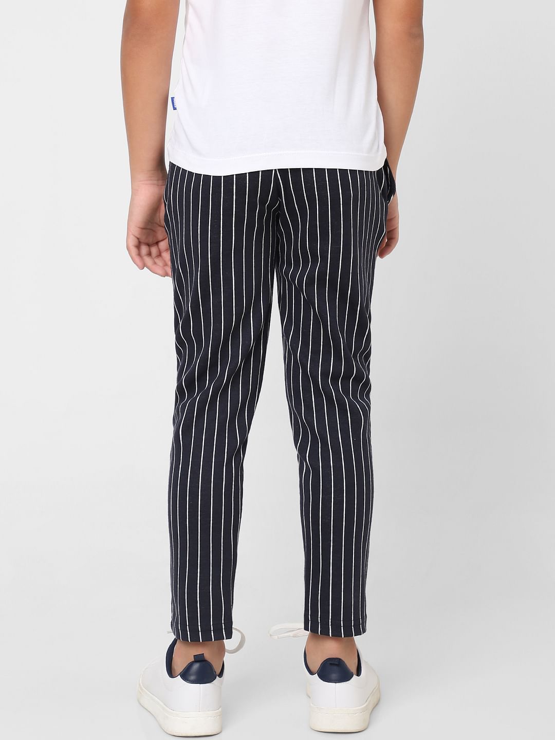 BOYS Navy Mid Rise Striped Pants