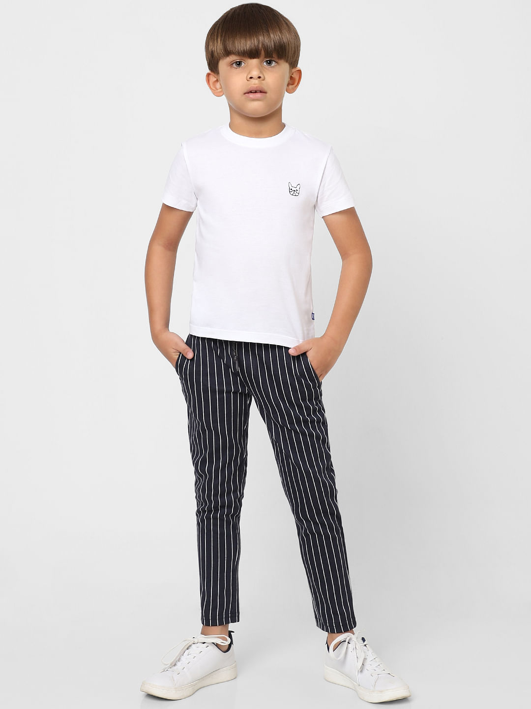 BOYS Navy Mid Rise Striped Pants