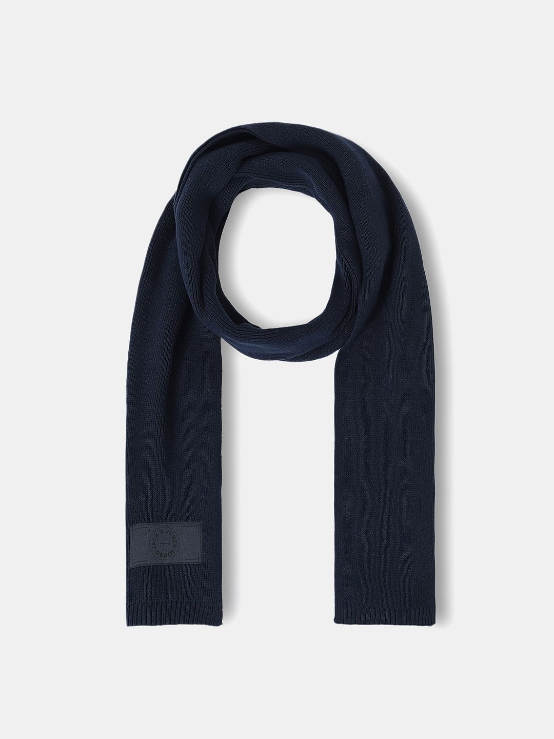 Navy Blue Knit Logo Scarf