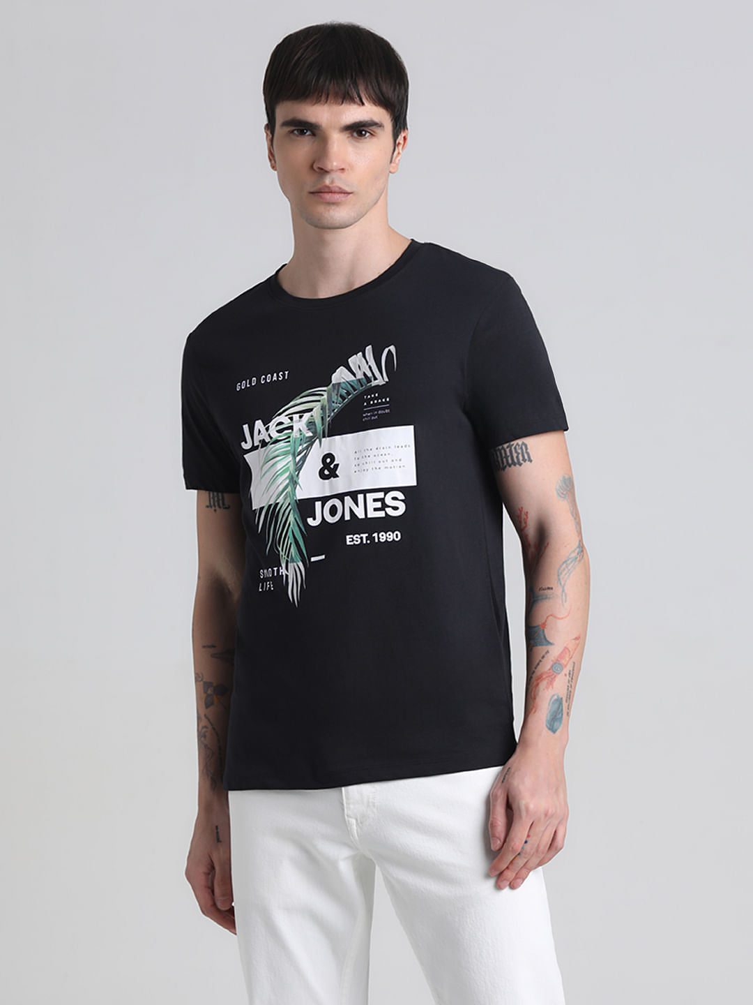 Black Graphic Print Crew Neck T-shirt