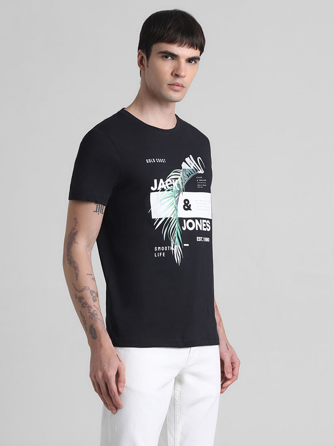 Black Graphic Print Crew Neck T-shirt