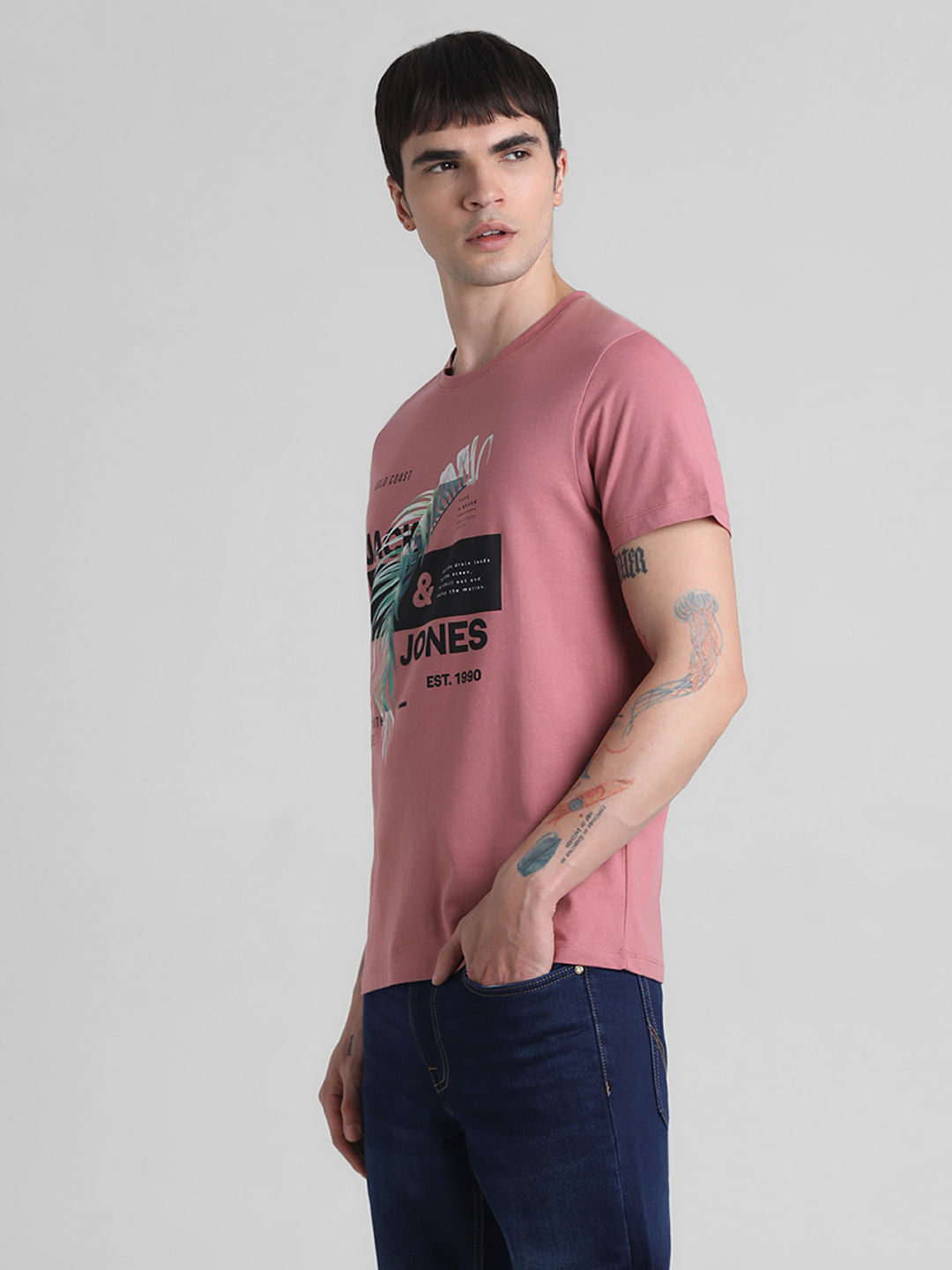 Pink Graphic Print Crew Neck T-shirt