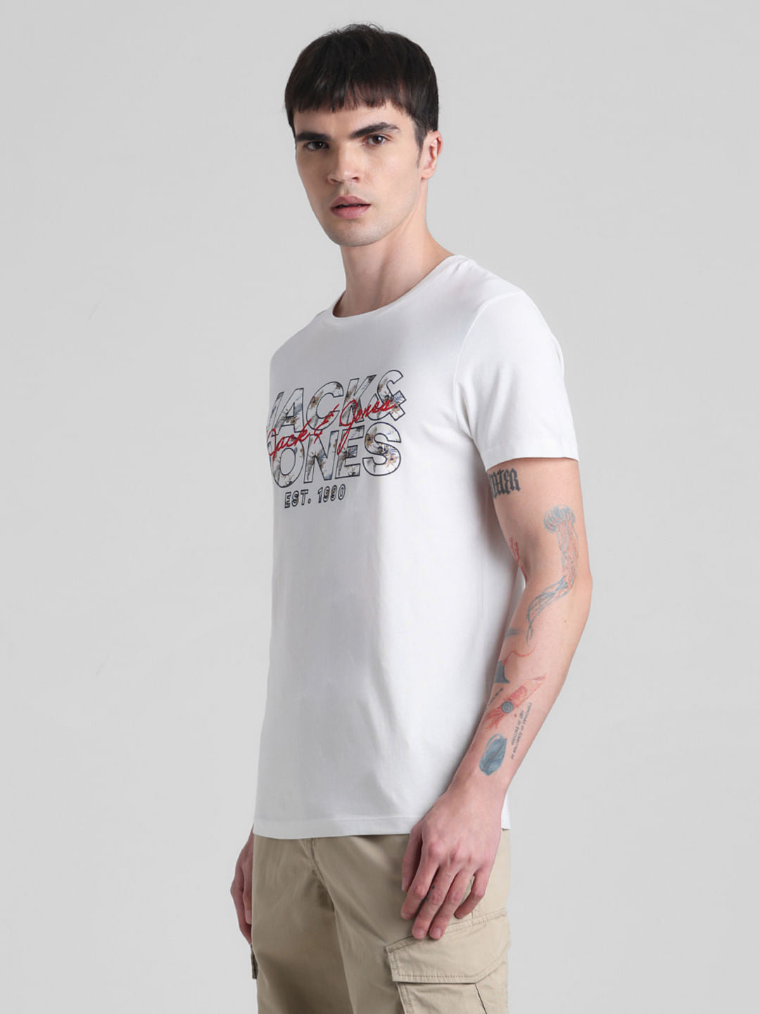 White Logo Print Crew Neck T-shirt