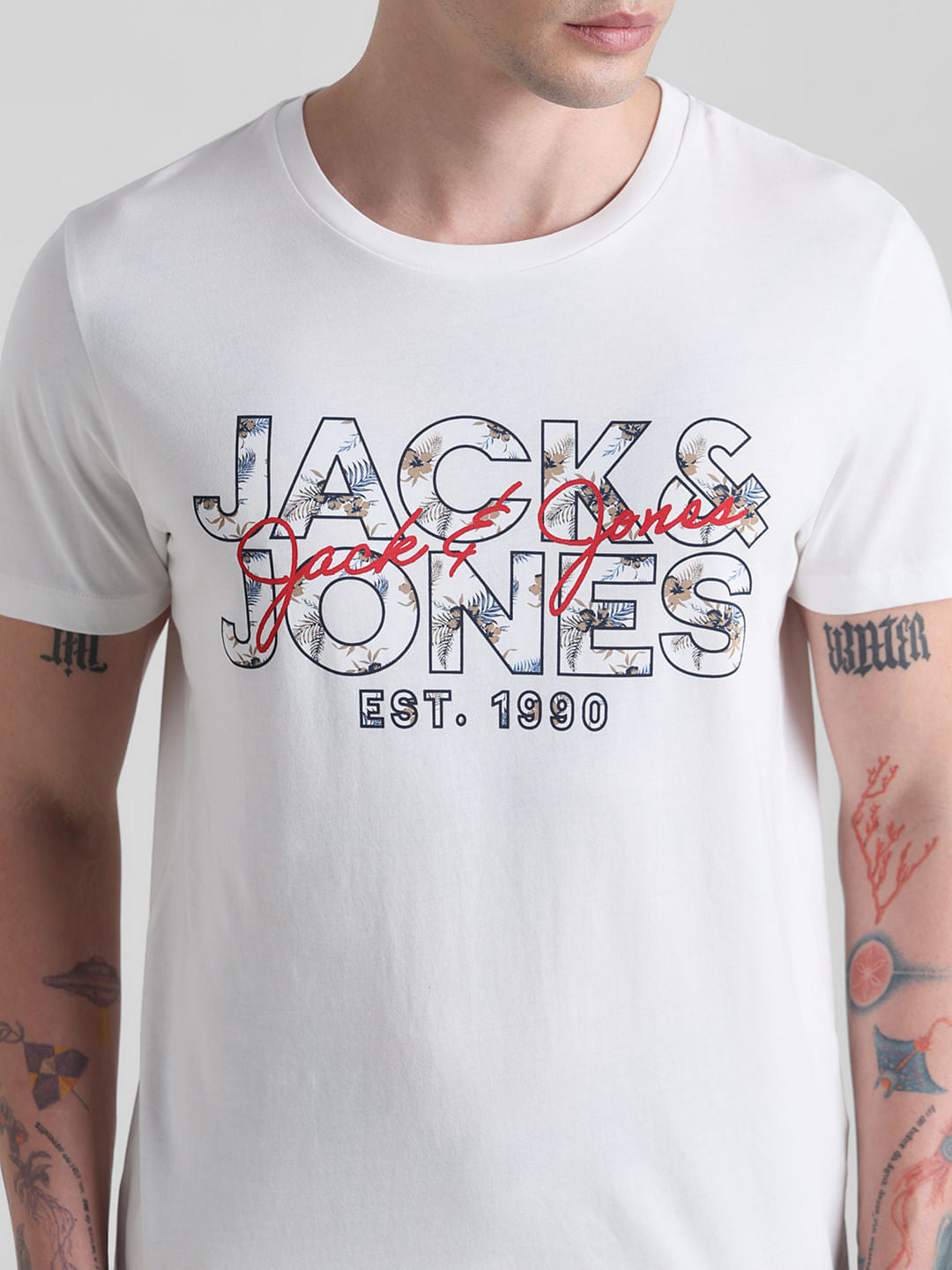 White Logo Print Crew Neck T-shirt