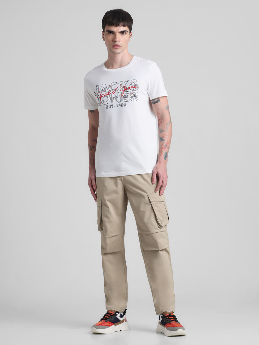 White Logo Print Crew Neck T-shirt