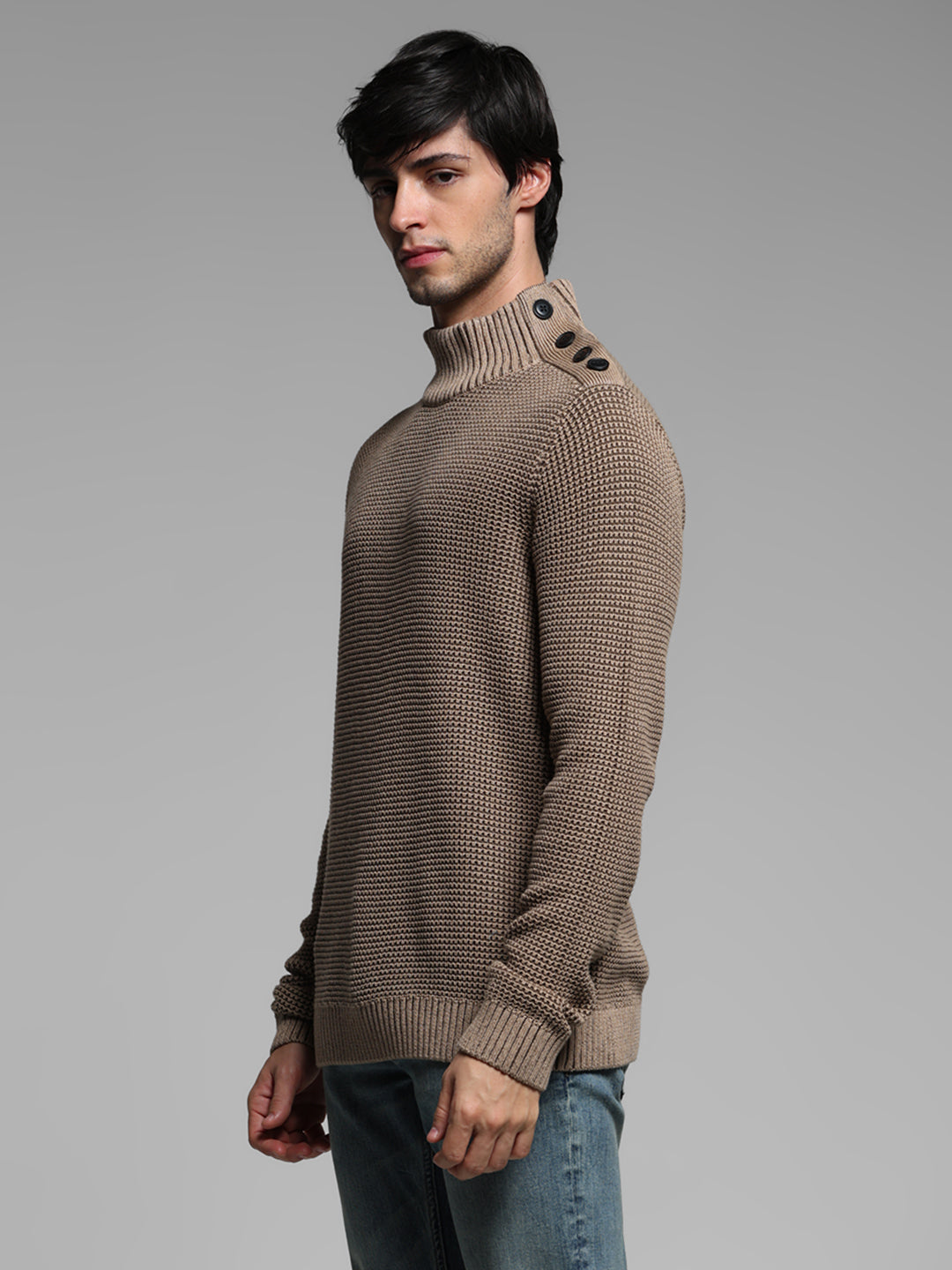 Beige High Neck Sweater