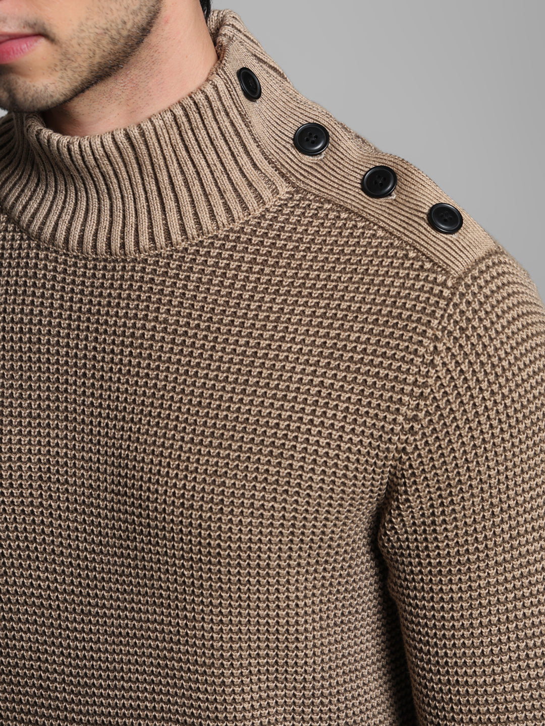 Beige High Neck Sweater