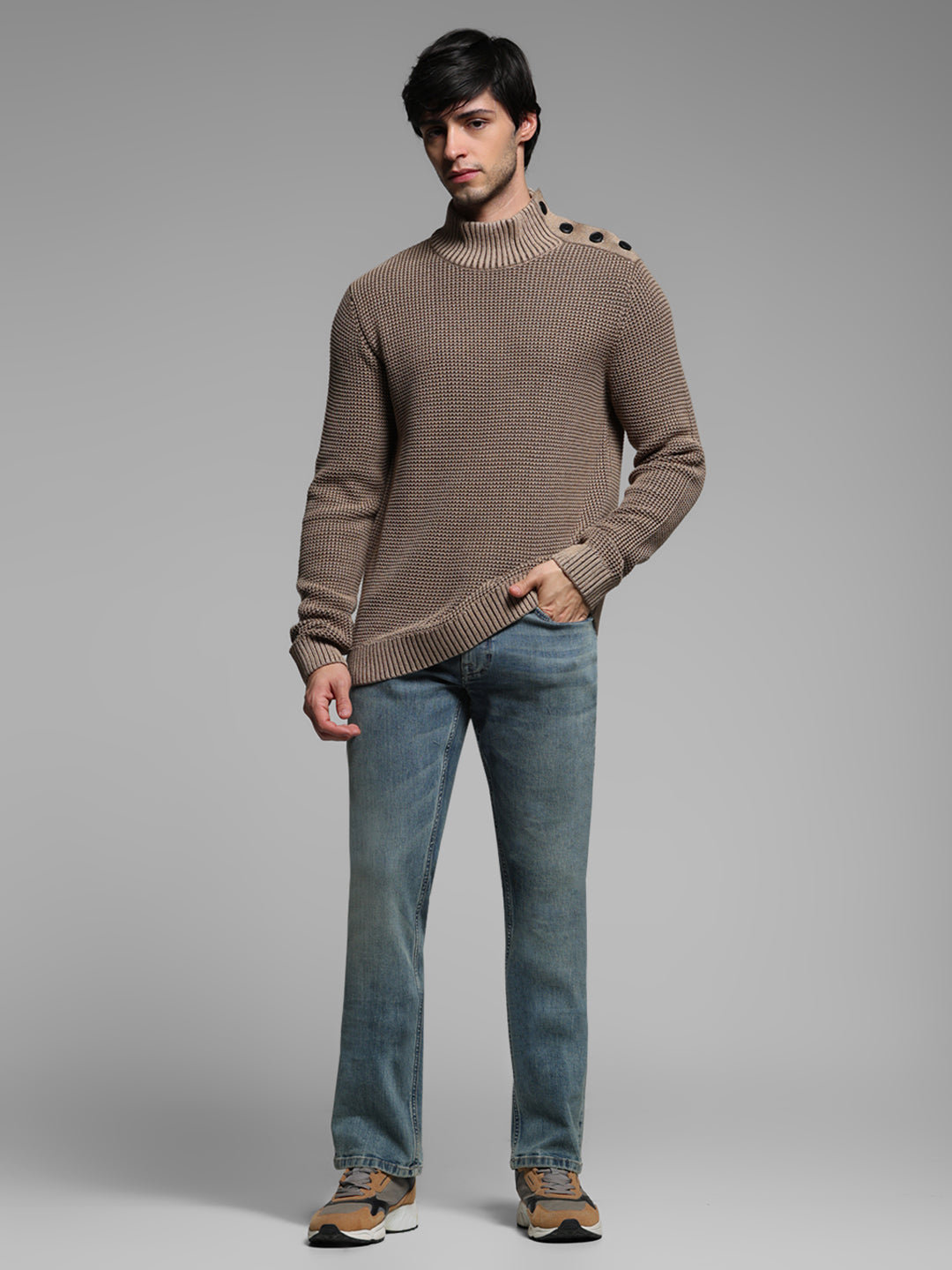 Beige High Neck Sweater