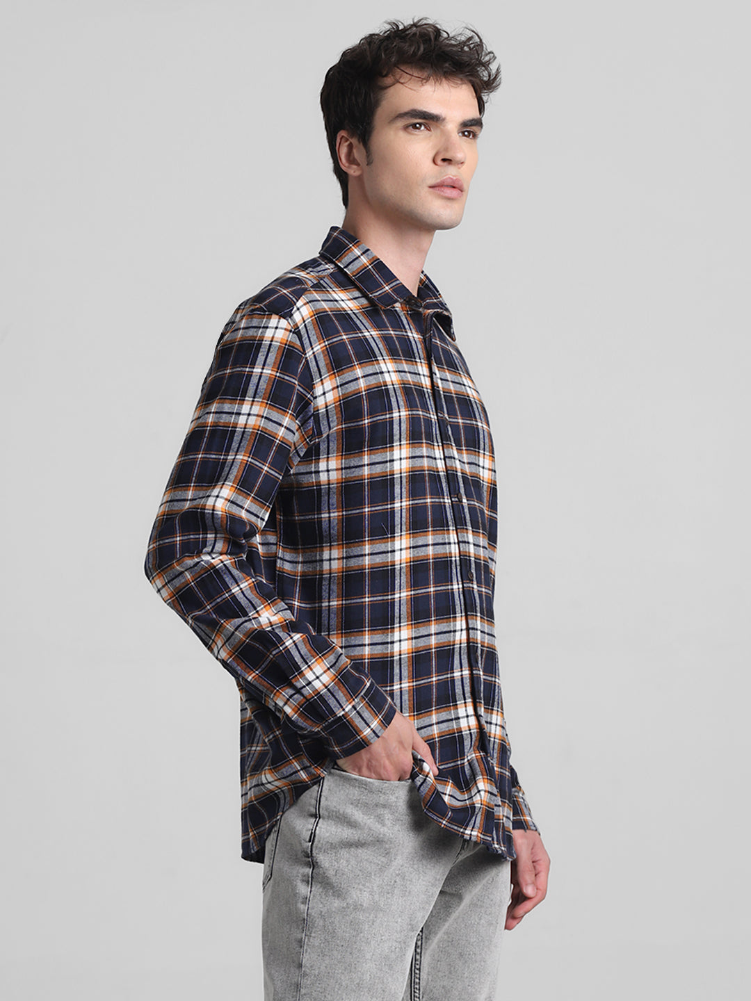 Dark Blue Flannel Check Shirt