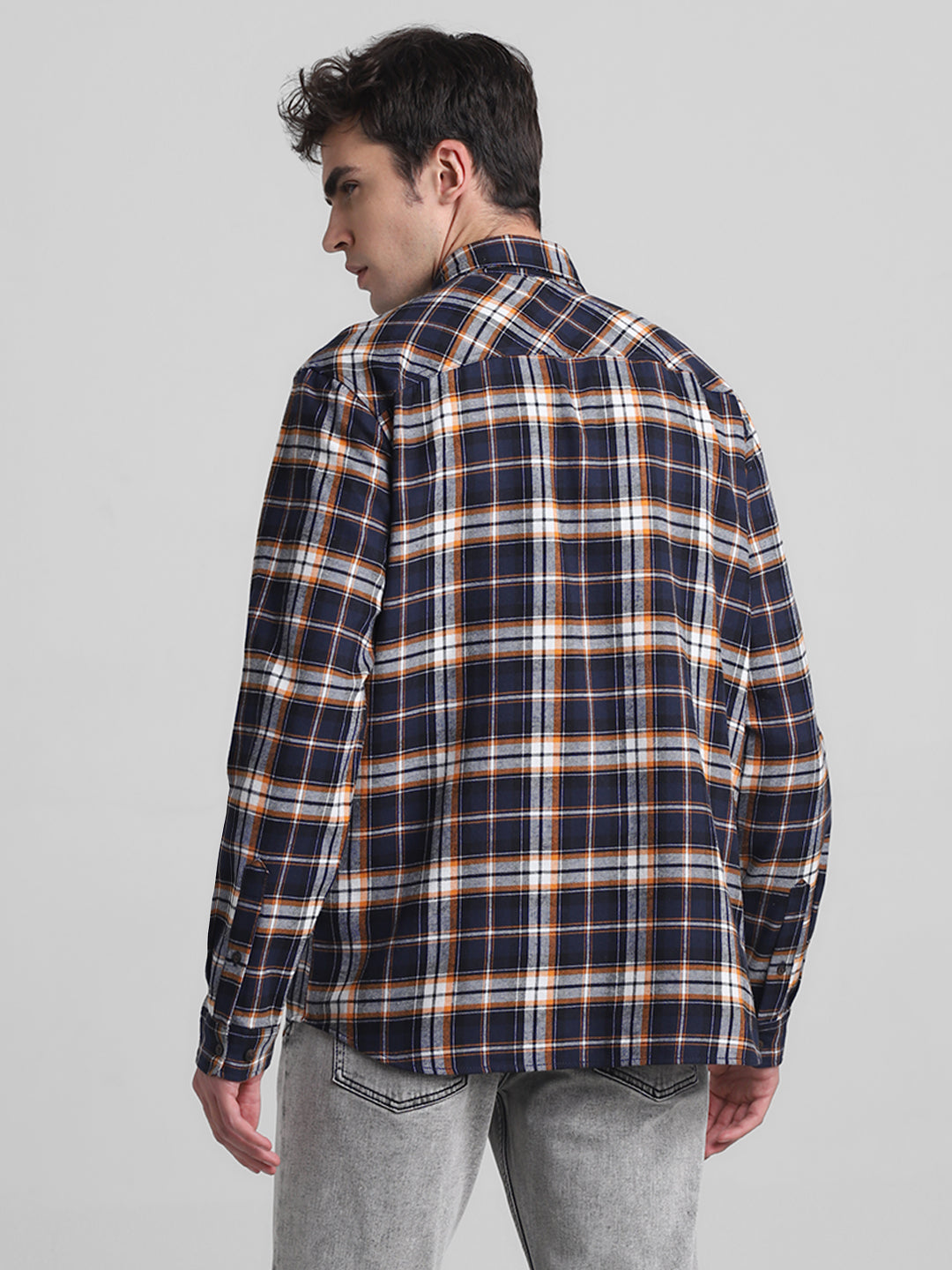 Dark Blue Flannel Check Shirt
