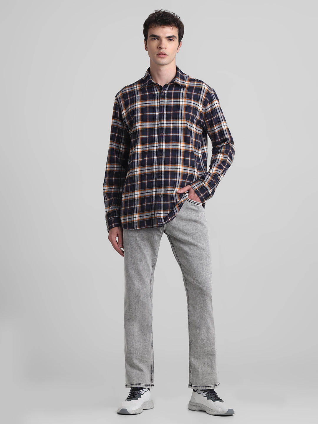 Dark Blue Flannel Check Shirt