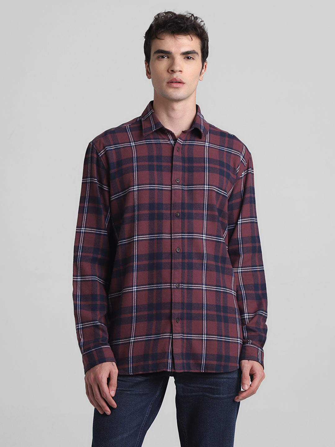 Dark Red Flannel Check Shirt